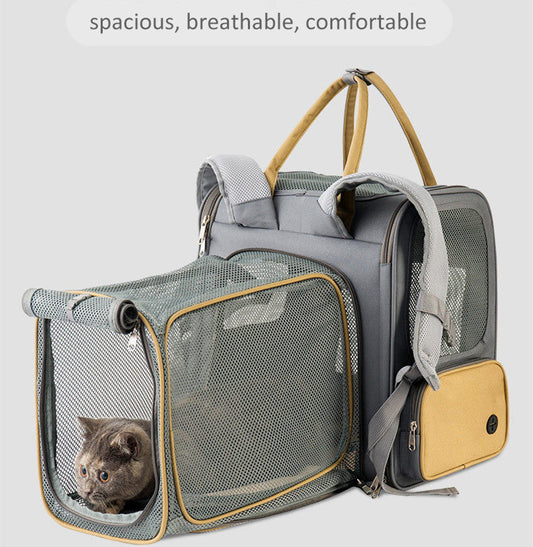 KFX-8544189 Expandable Large Capacity Pet Carrier Bag with Oxford Cloth and PU, Dark Gray and Light Gray, Fits Cats and Dogs Up to 15 lbs