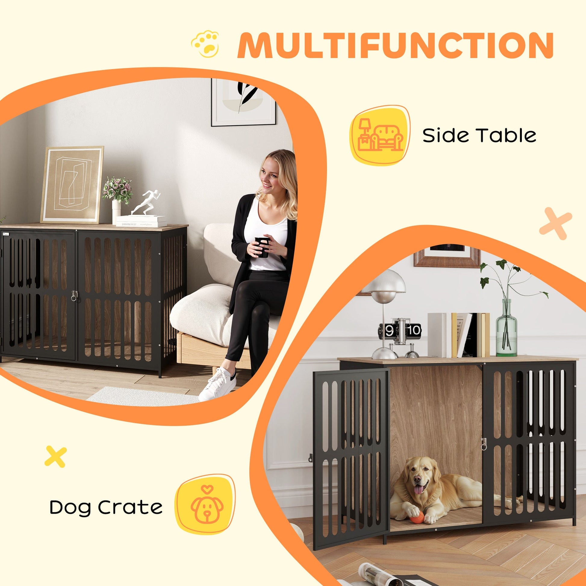 KFX-8545597 Dog Crate Furniture with Anti-Chew Mesh and Escape-Proof Single Door for Large Dogs, Walnut Brown
