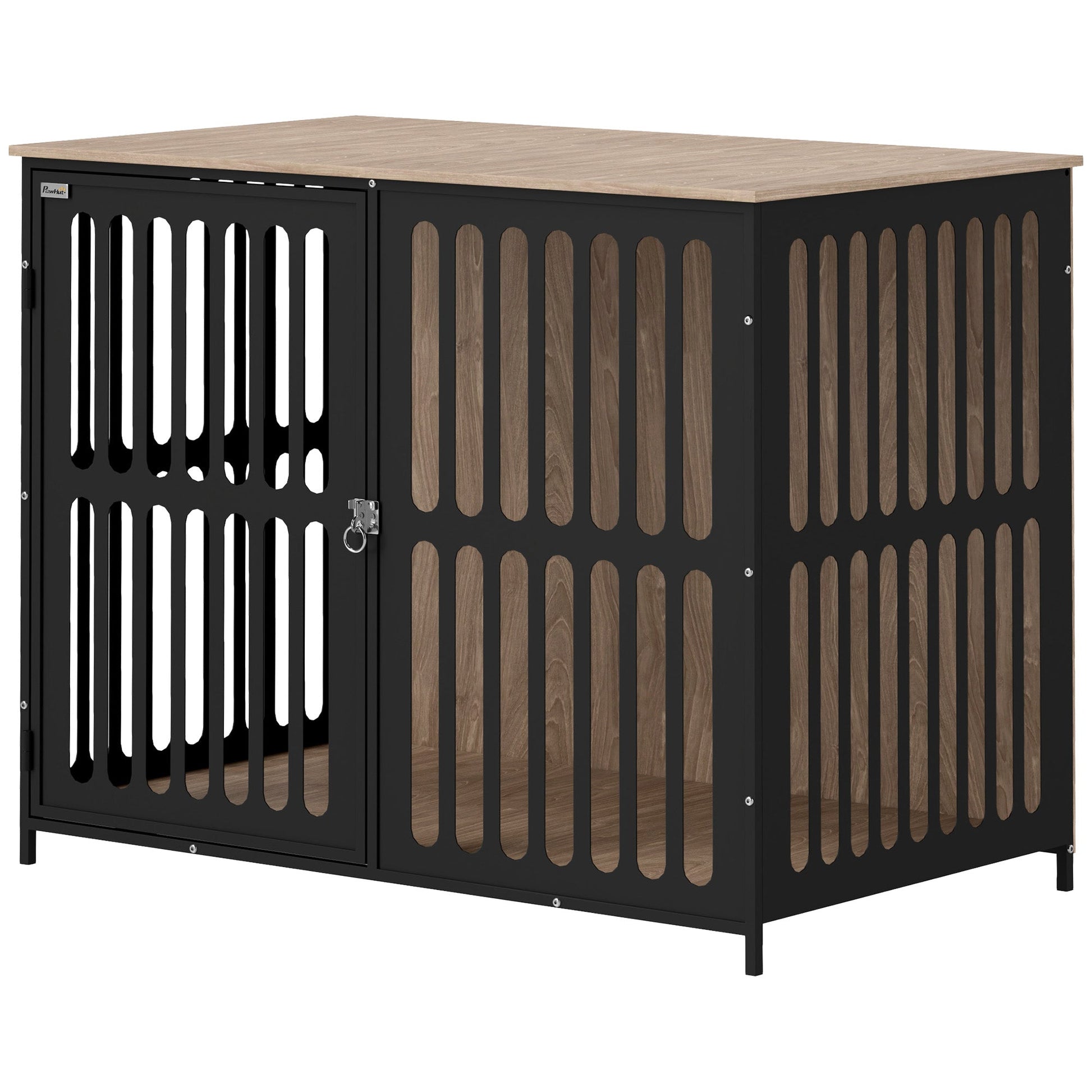 KFX-8545597 Dog Crate Furniture with Anti-Chew Mesh and Escape-Proof Single Door for Large Dogs, Walnut Brown