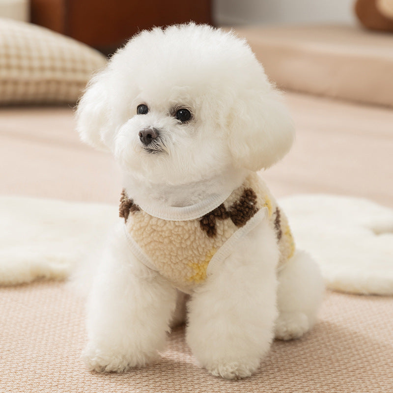 KFX-8546493 Cozy Teddy Bear Print Sherpa Pet Vest for Autumn and Winter