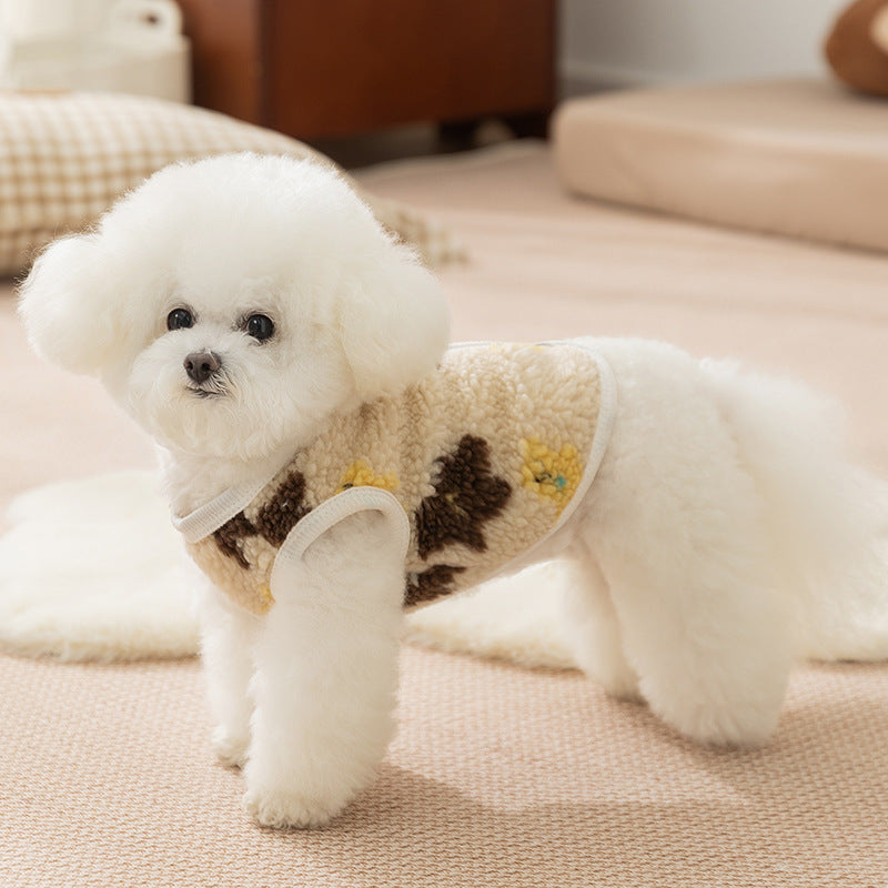 KFX-8546493 Cozy Teddy Bear Print Sherpa Pet Vest for Autumn and Winter