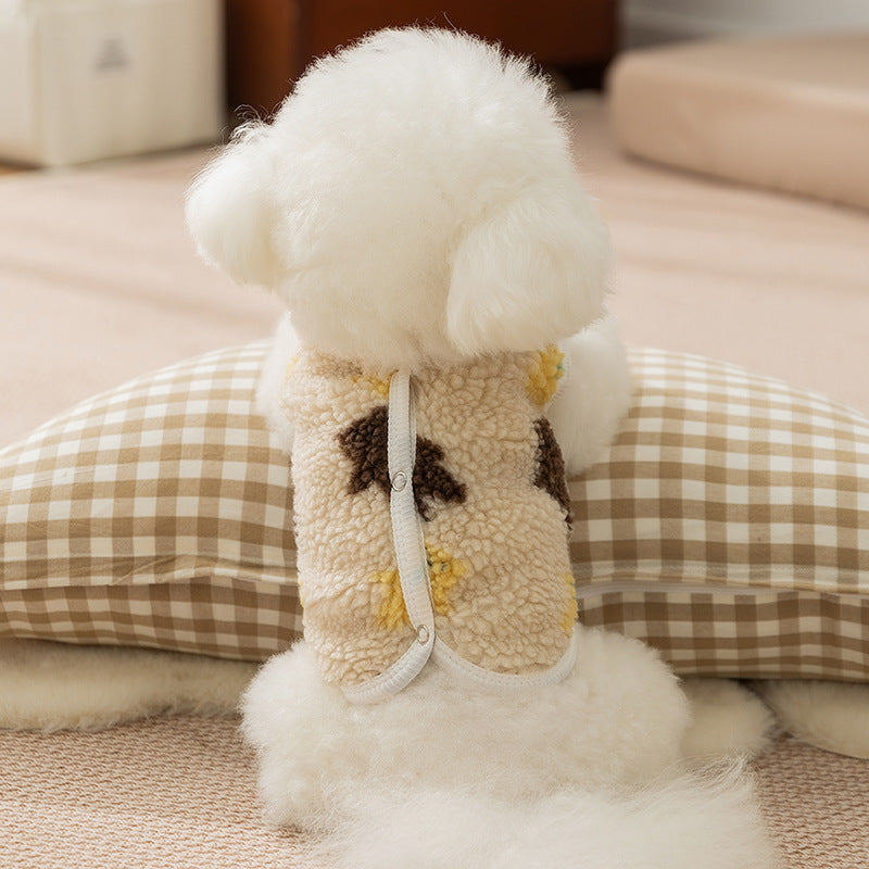 KFX-8546493 Cozy Teddy Bear Print Sherpa Pet Vest for Autumn and Winter
