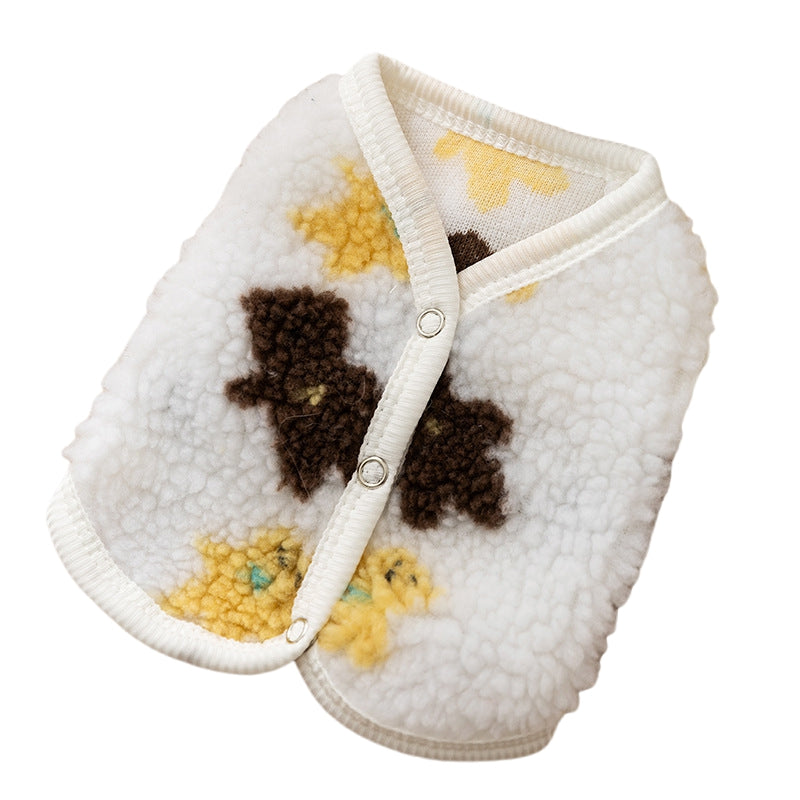 KFX-8546493 Cozy Teddy Bear Print Sherpa Pet Vest for Autumn and Winter