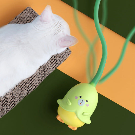 KFX-8548541 Interactive Rotating Cat Toy - Little Devil Tail Rubber Ball, Green, ABS Material, 34cm Long Tail