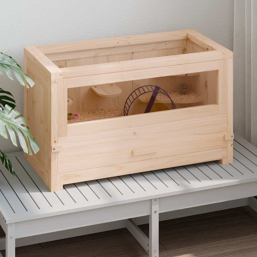 KFX-8549309 Wooden Hamster Cage with Accessories, Solid Fir Wood, 60x30x35 cm, Suitable for Small Pets