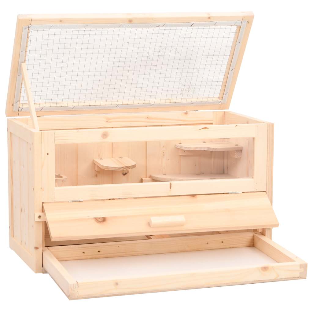 KFX-8549309 Wooden Hamster Cage with Accessories, Solid Fir Wood, 60x30x35 cm, Suitable for Small Pets