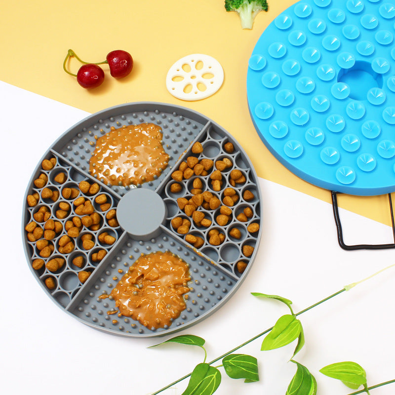 KFX-8551485 Silicone Pet Licking Mat in Round Design - Available in Gray, Blue, and Red