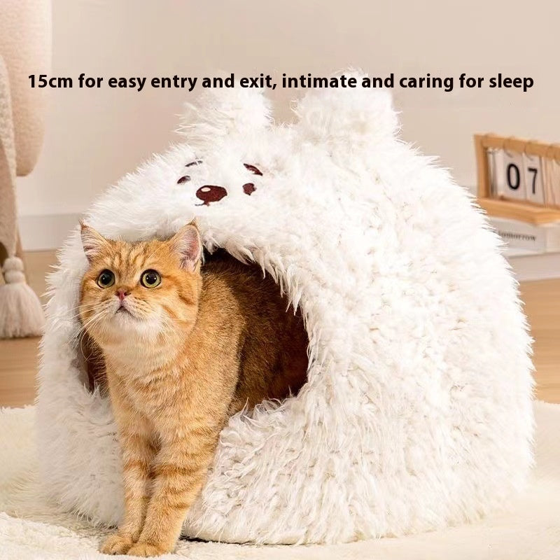KFX-8551741 Cozy Plush Cat Nest in Three Sizes - White Bear, White Rabbit, Brown Deer Designs