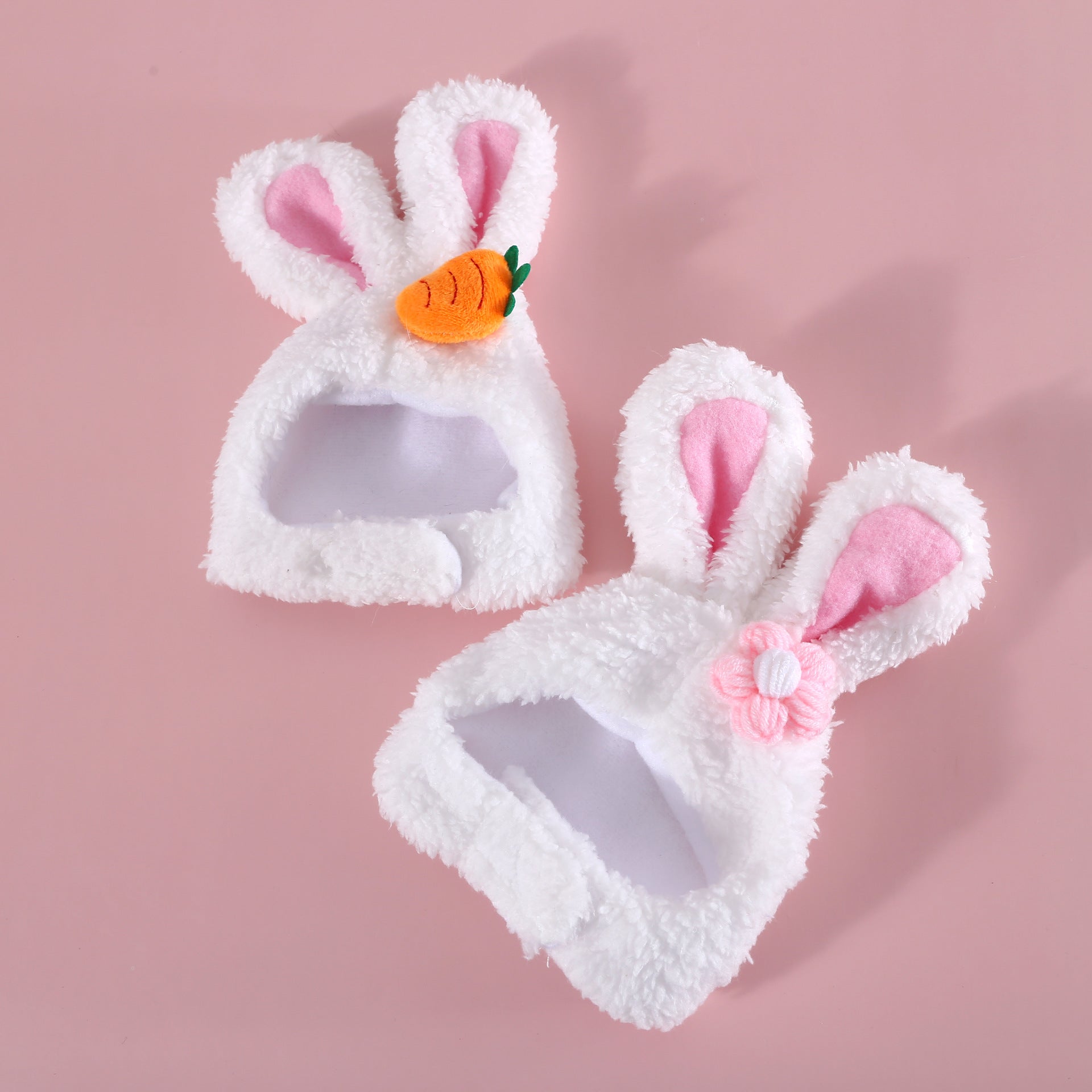 KFX-8552509 Plush Cartoon Hat with Rabbit and Carrot Ears for Cats and Dogs, Soft Polar Fleece Pet Accessory