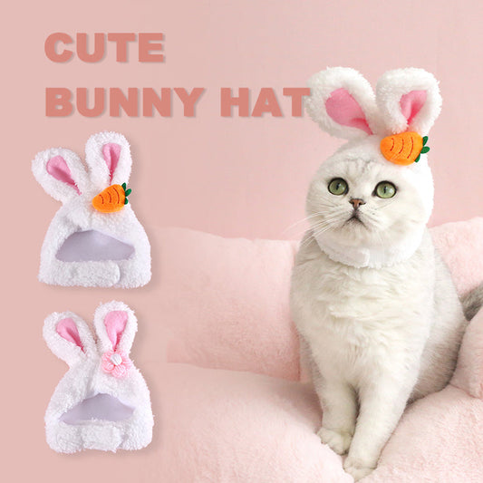 KFX-8552509 Plush Cartoon Hat with Rabbit and Carrot Ears for Cats and Dogs, Soft Polar Fleece Pet Accessory