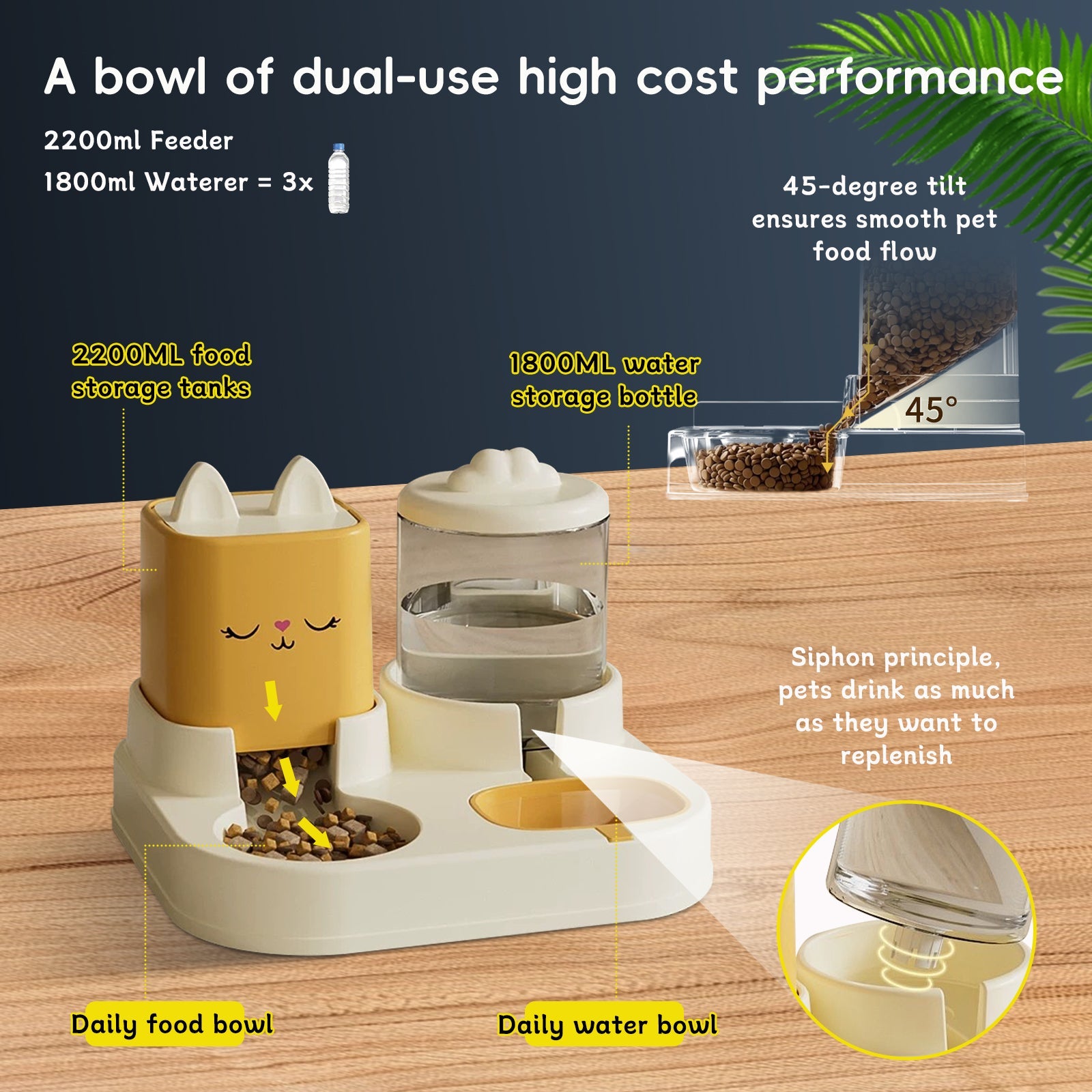 KFX-8553533 Pet Feeding and Drinking Device with Dry and Wet Separation and Automatic Water Addition for Cats and Dogs