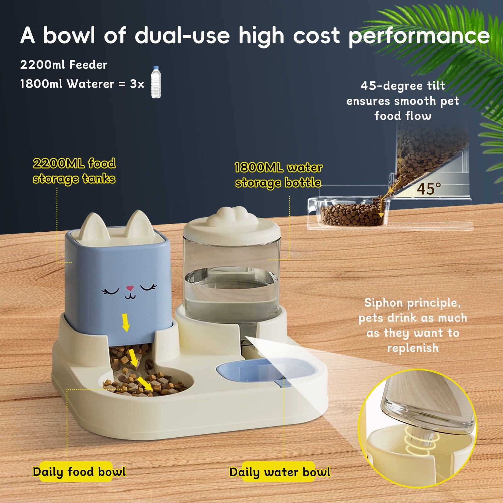 KFX-8553533 Pet Feeding and Drinking Device with Dry and Wet Separation and Automatic Water Addition for Cats and Dogs