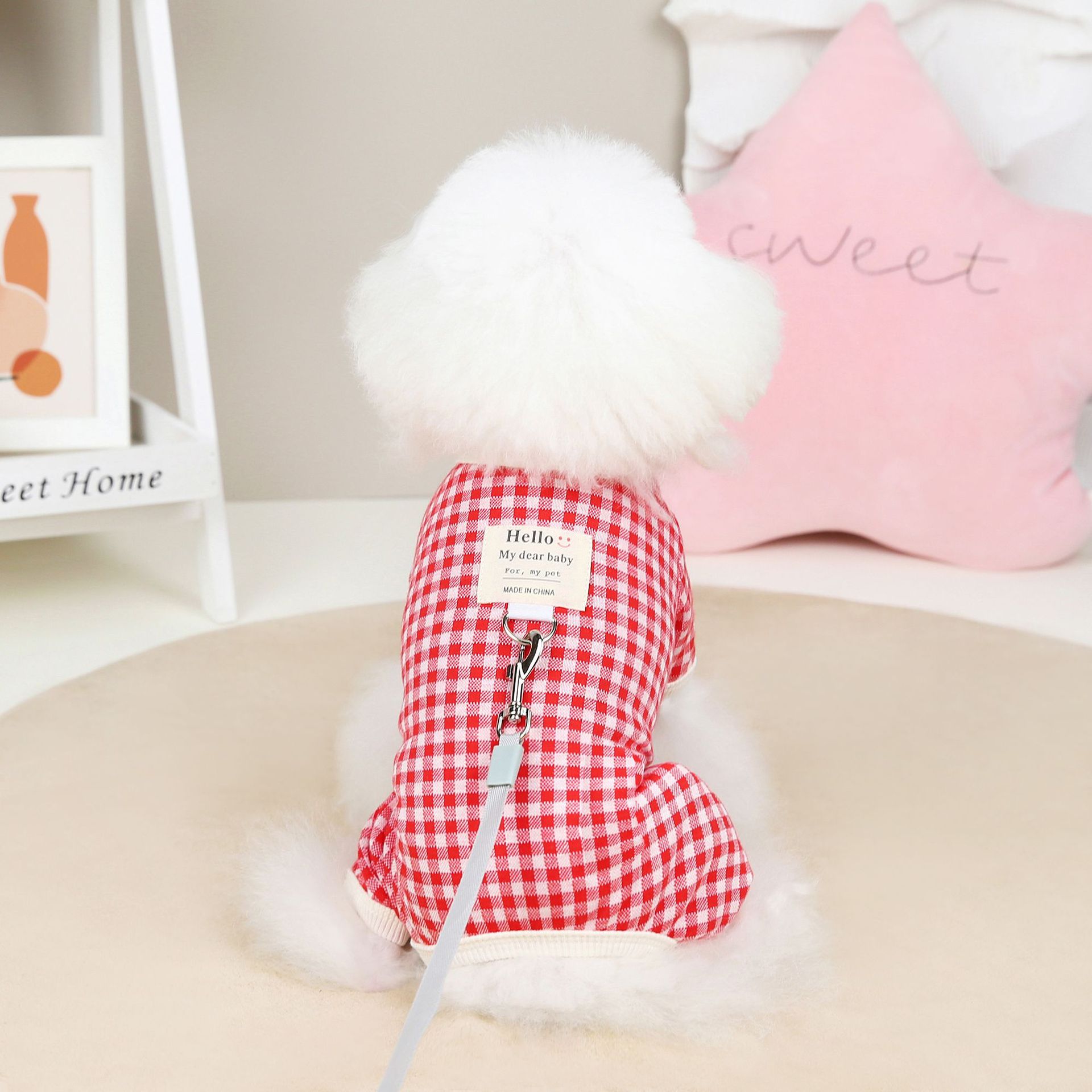 KFX-8554045 Plaid Cotton Four-Legged Clothing for Small Dogs in Yellow, Red, and Blue