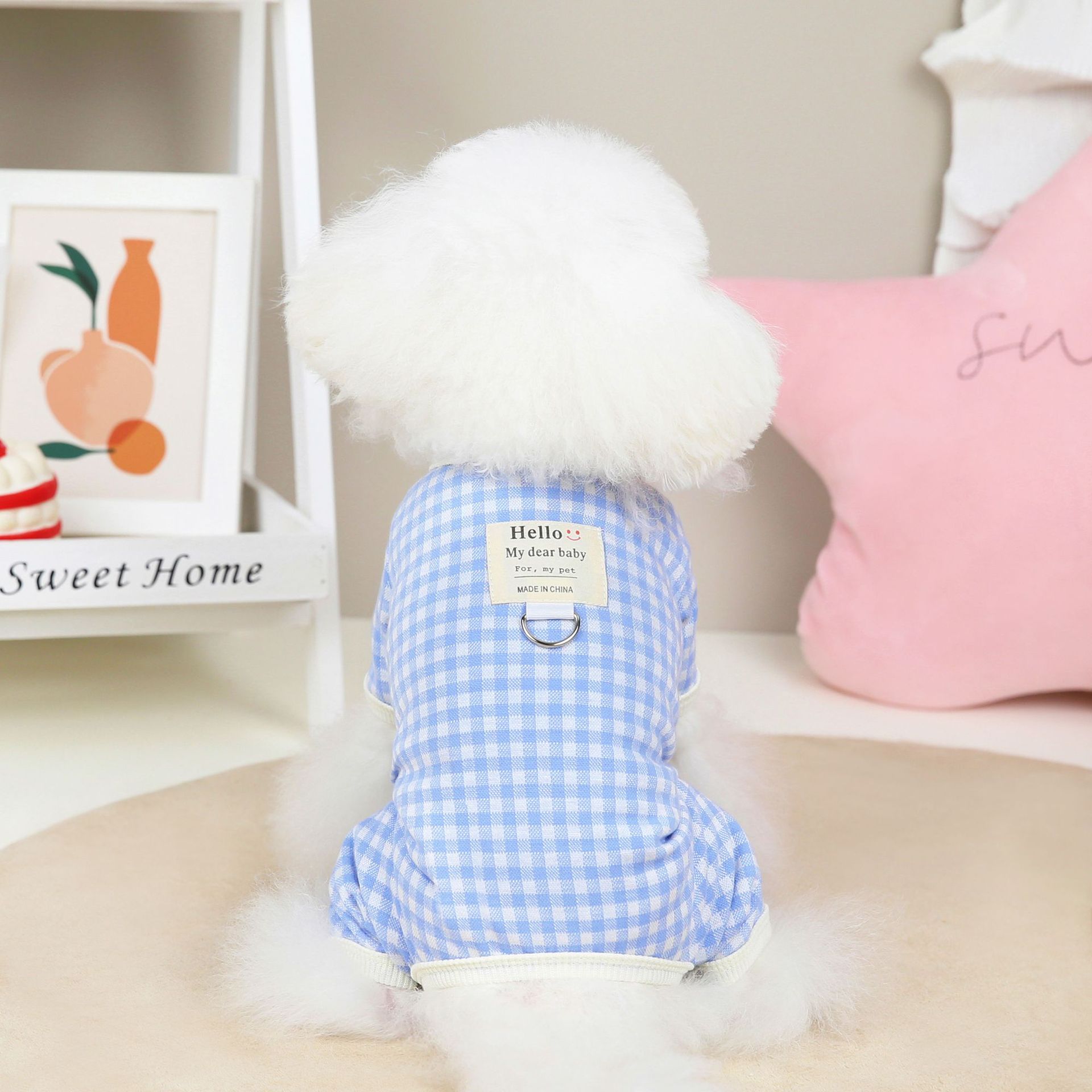 KFX-8554045 Plaid Cotton Four-Legged Clothing for Small Dogs in Yellow, Red, and Blue
