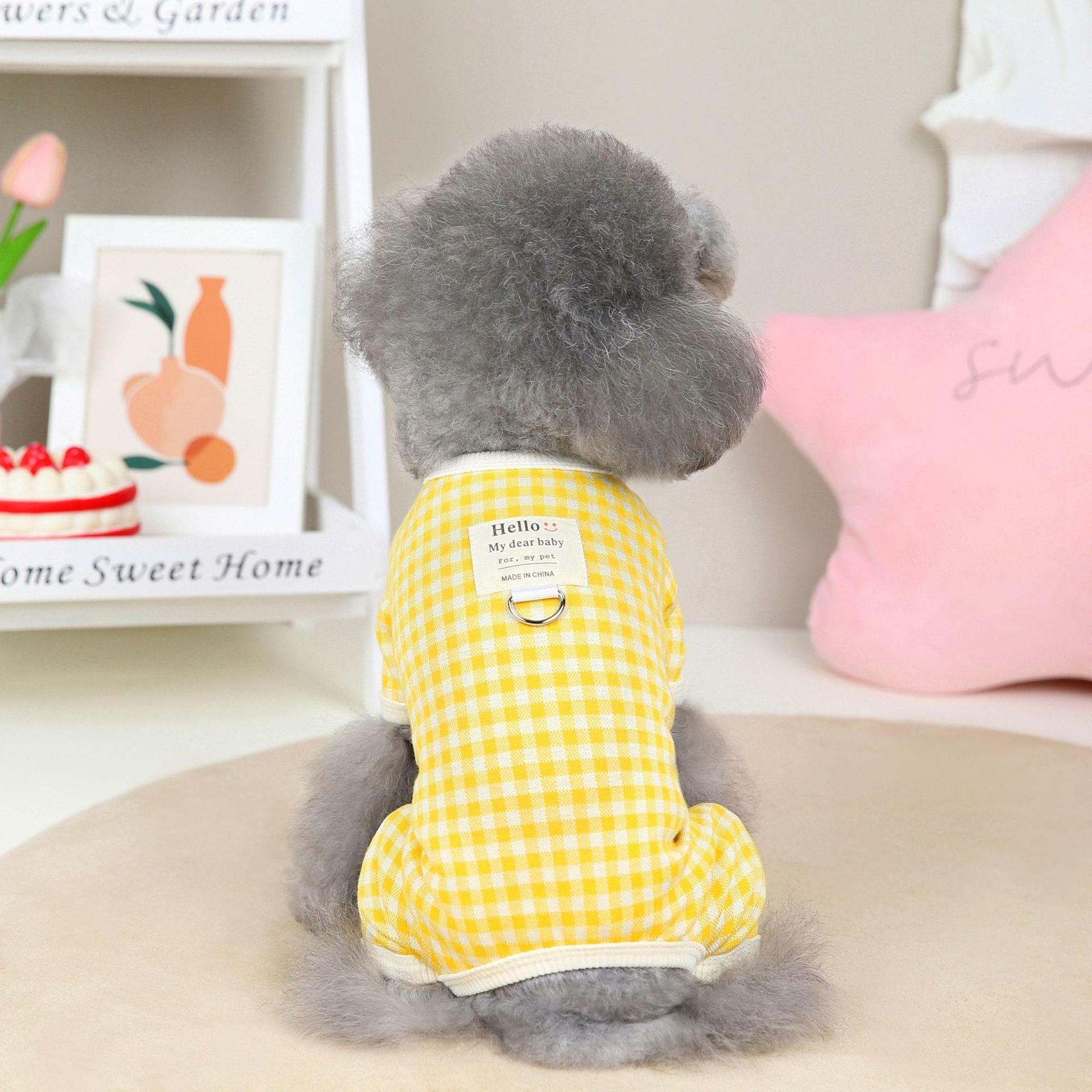 KFX-8554045 Plaid Cotton Four-Legged Clothing for Small Dogs in Yellow, Red, and Blue