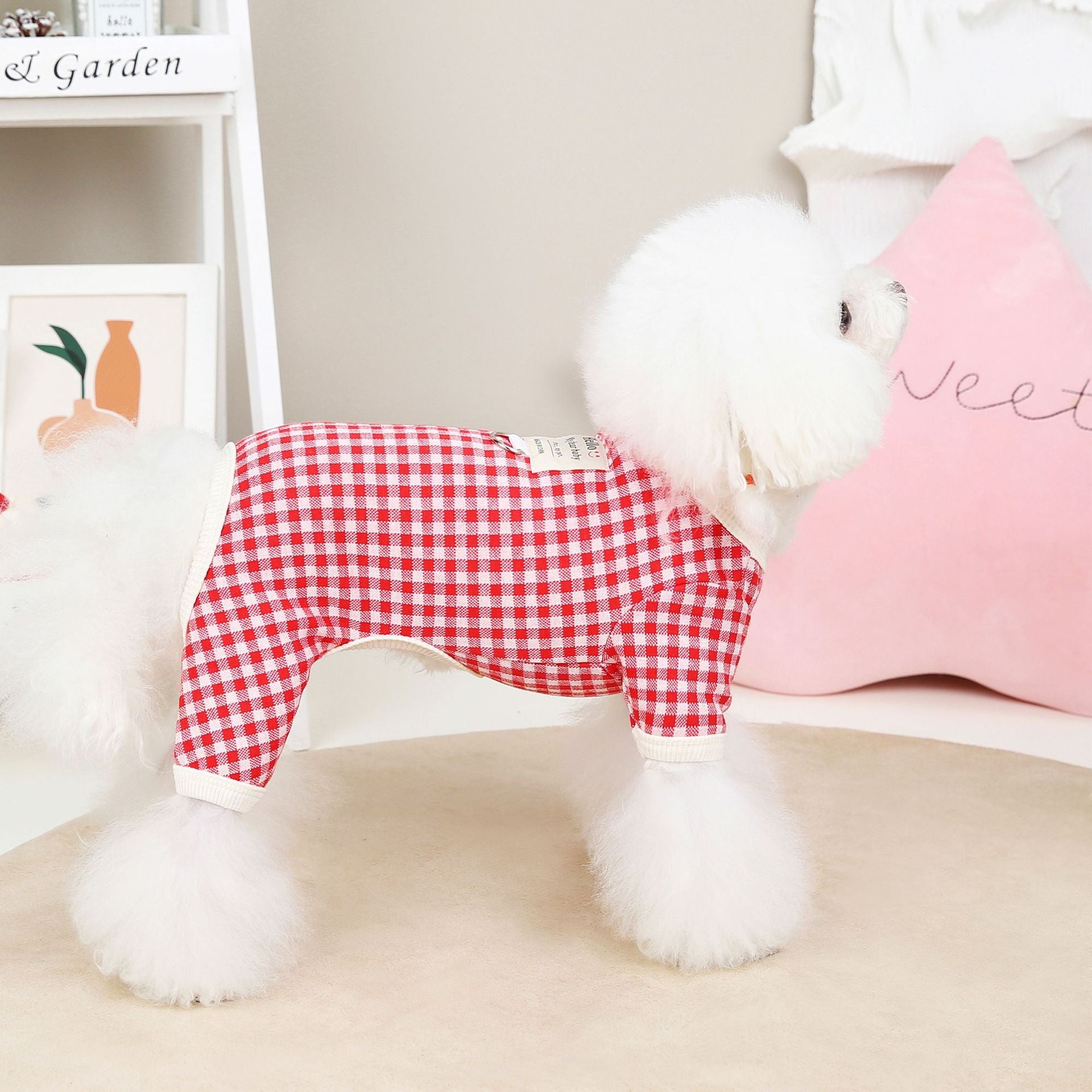 KFX-8554045 Plaid Cotton Four-Legged Clothing for Small Dogs in Yellow, Red, and Blue