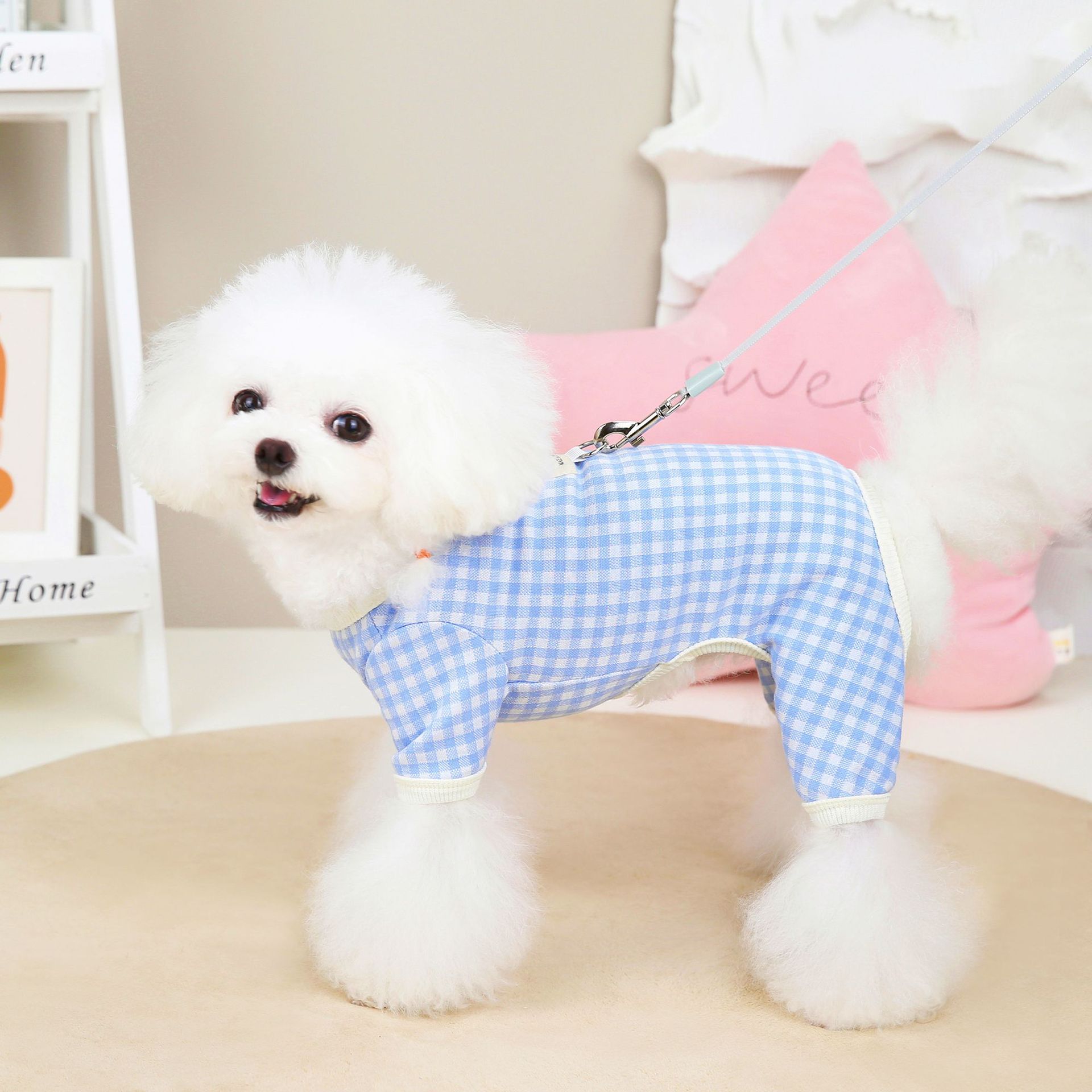 KFX-8554045 Plaid Cotton Four-Legged Clothing for Small Dogs in Yellow, Red, and Blue
