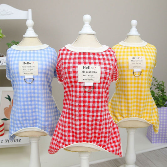 KFX-8554045 Plaid Cotton Four-Legged Clothing for Small Dogs in Yellow, Red, and Blue