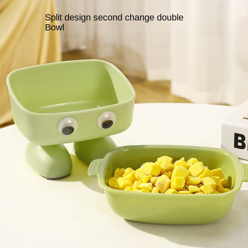KFX-8554941 Elevated Robot-Shaped Cat Bowl with Detachable Inner Dish and Anti-Slip Base for Cats and Small Dogs