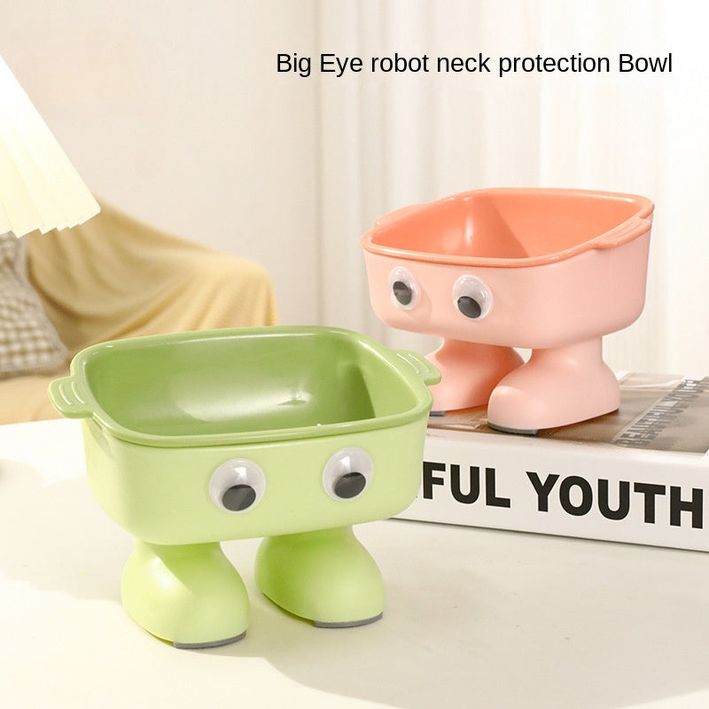 KFX-8554941 Elevated Robot-Shaped Cat Bowl with Detachable Inner Dish and Anti-Slip Base for Cats and Small Dogs