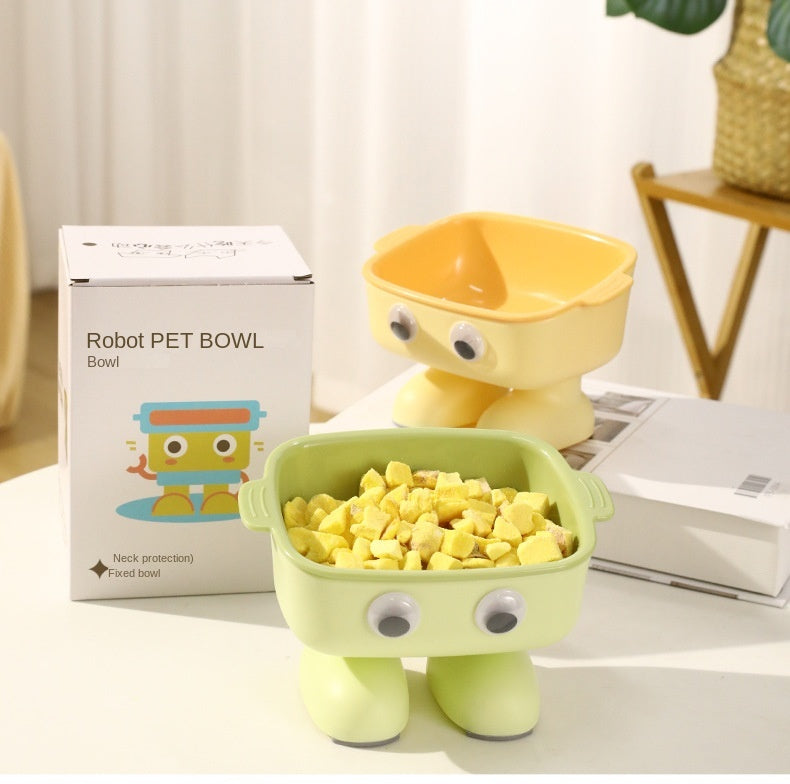 KFX-8554941 Elevated Robot-Shaped Cat Bowl with Detachable Inner Dish and Anti-Slip Base for Cats and Small Dogs