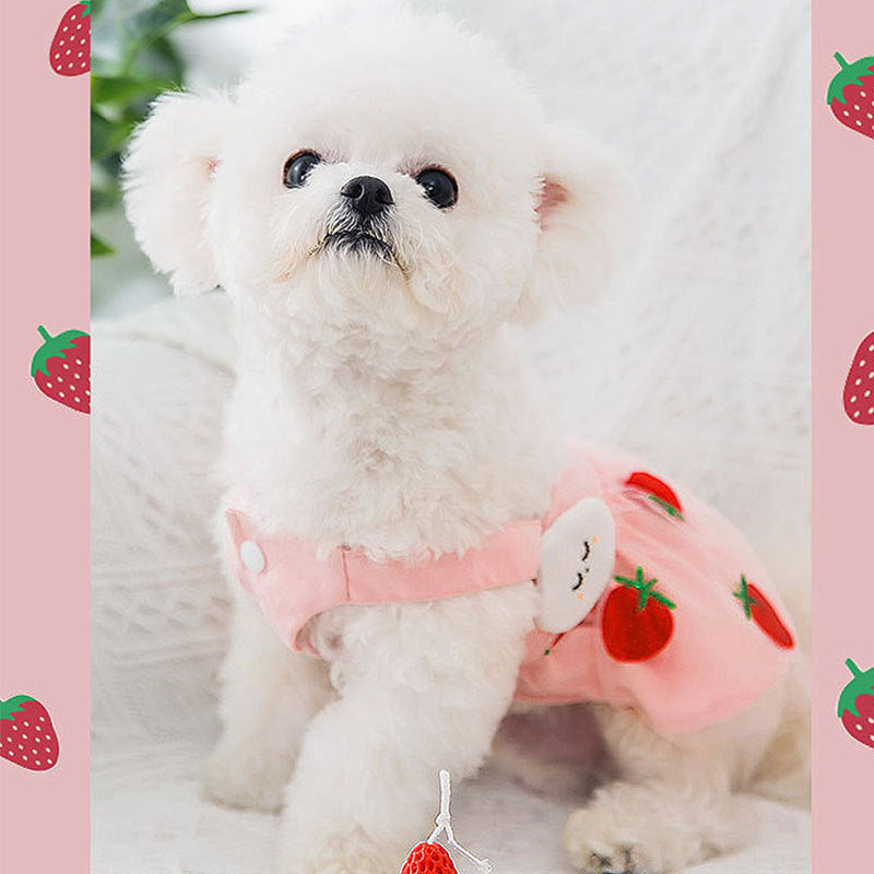 KFX-8555069 Sweet Strawberry Princess Dress for Dogs and Cats - Lightweight Woven Fabric, Various Sizes Available
