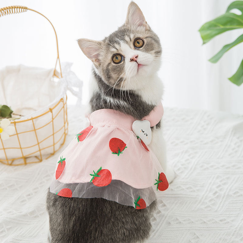 KFX-8555069 Sweet Strawberry Princess Dress for Dogs and Cats - Lightweight Woven Fabric, Various Sizes Available