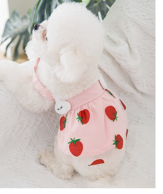 KFX-8555069 Sweet Strawberry Princess Dress for Dogs and Cats - Lightweight Woven Fabric, Various Sizes Available