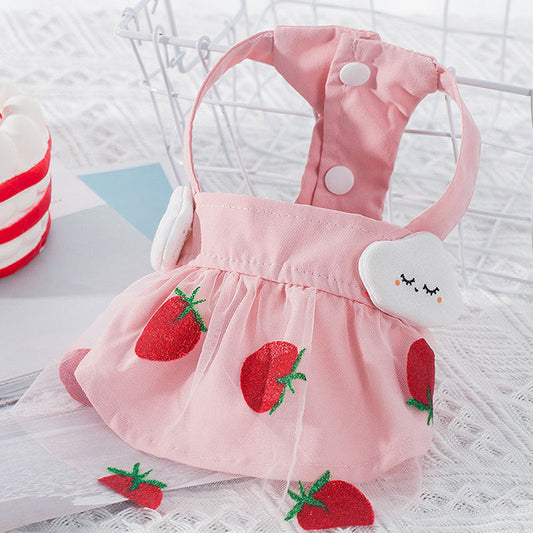 KFX-8555069 Sweet Strawberry Princess Dress for Dogs and Cats - Lightweight Woven Fabric, Various Sizes Available