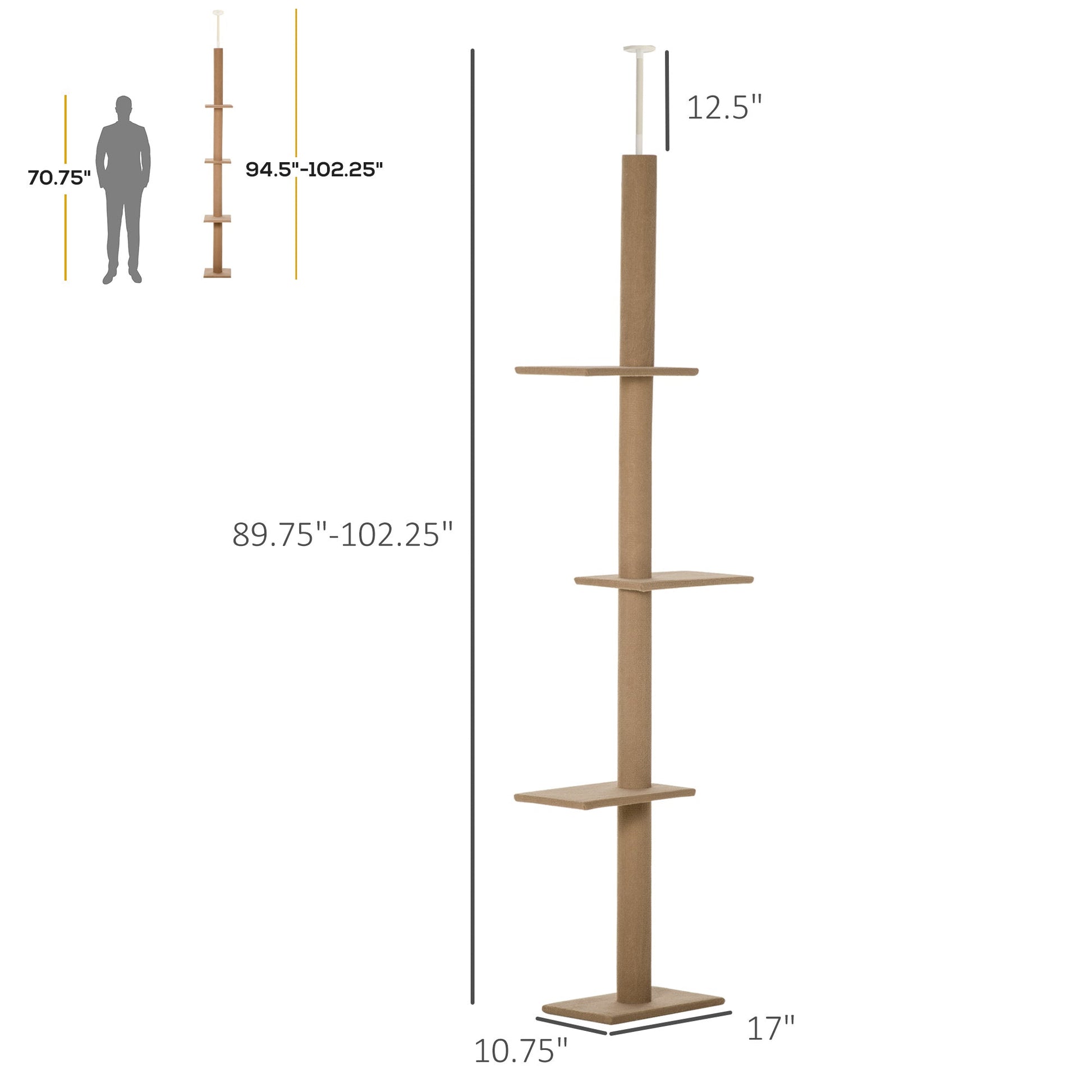 KFX-8556733 Tall Cat Tree Activity Center with Scratching Posts and Adjustable Height, Brown