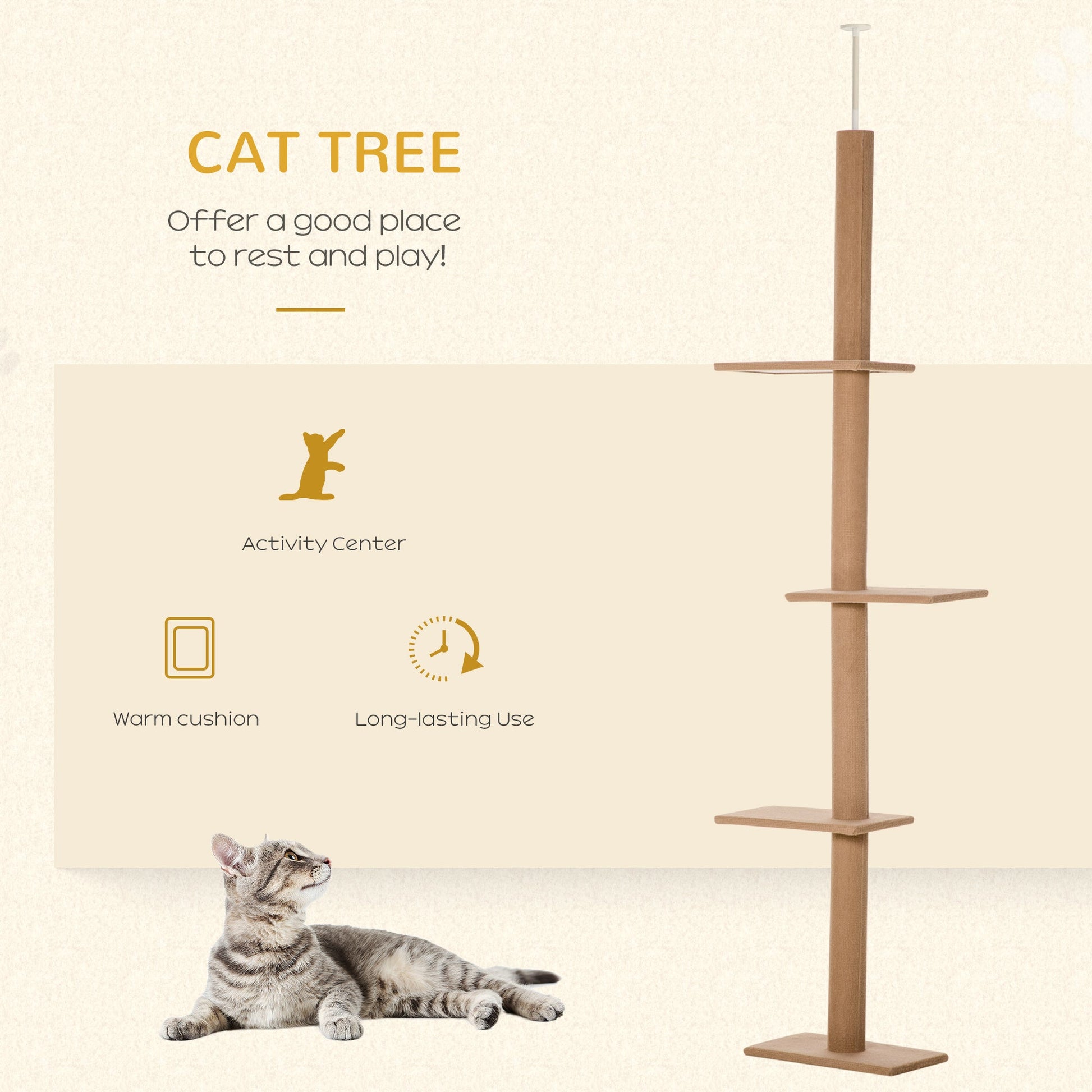 KFX-8556733 Tall Cat Tree Activity Center with Scratching Posts and Adjustable Height, Brown