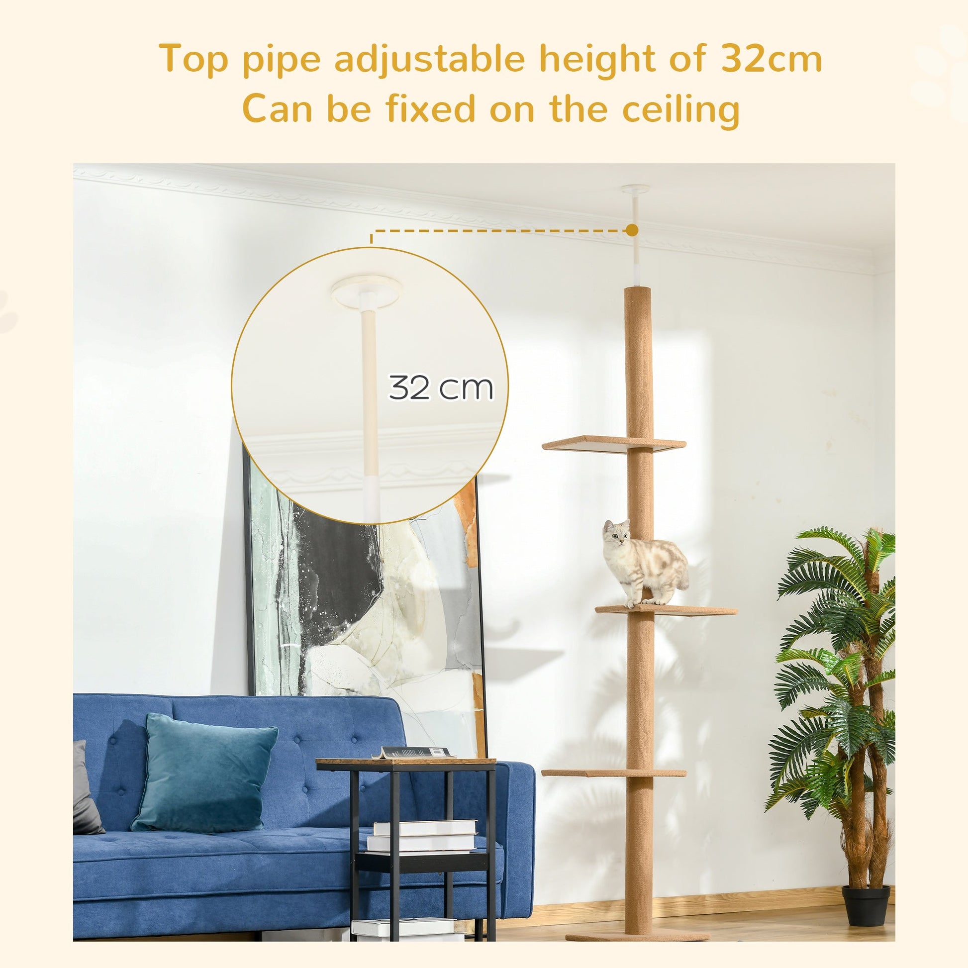 KFX-8556733 Tall Cat Tree Activity Center with Scratching Posts and Adjustable Height, Brown