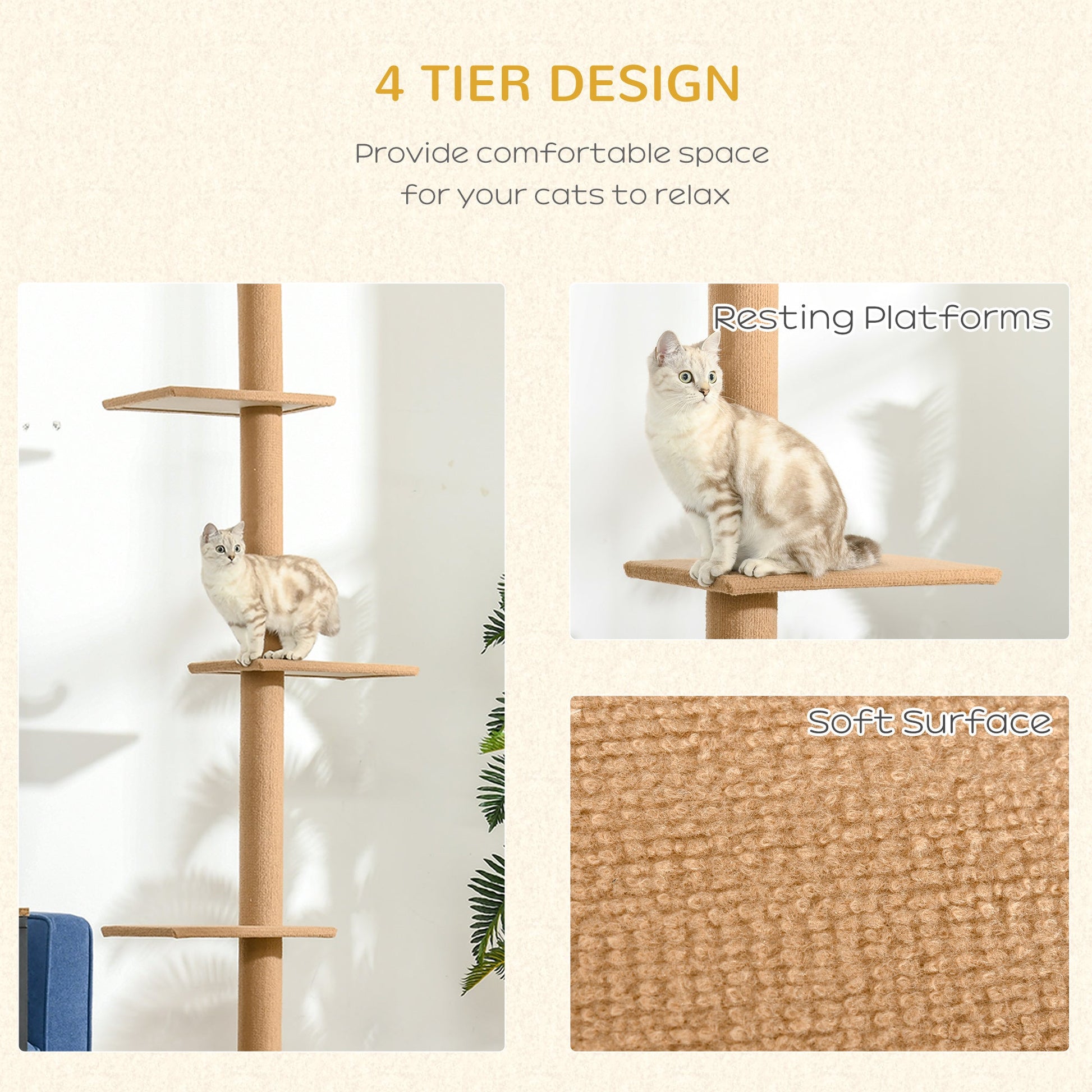 KFX-8556733 Tall Cat Tree Activity Center with Scratching Posts and Adjustable Height, Brown