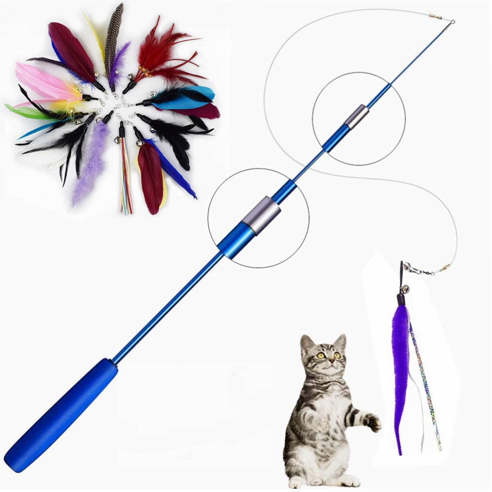 KFX-8558269 Telescopic Cat Fishing Rod with Feather - Extendable 38-98cm, Multiple Colors Available