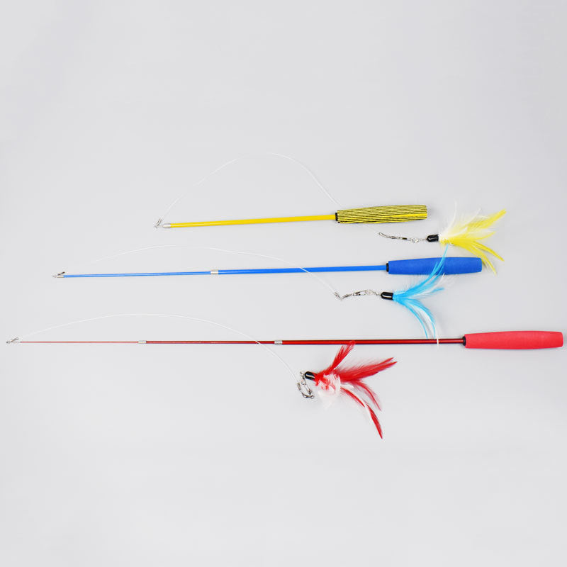 KFX-8558269 Telescopic Cat Fishing Rod with Feather - Extendable 38-98cm, Multiple Colors Available
