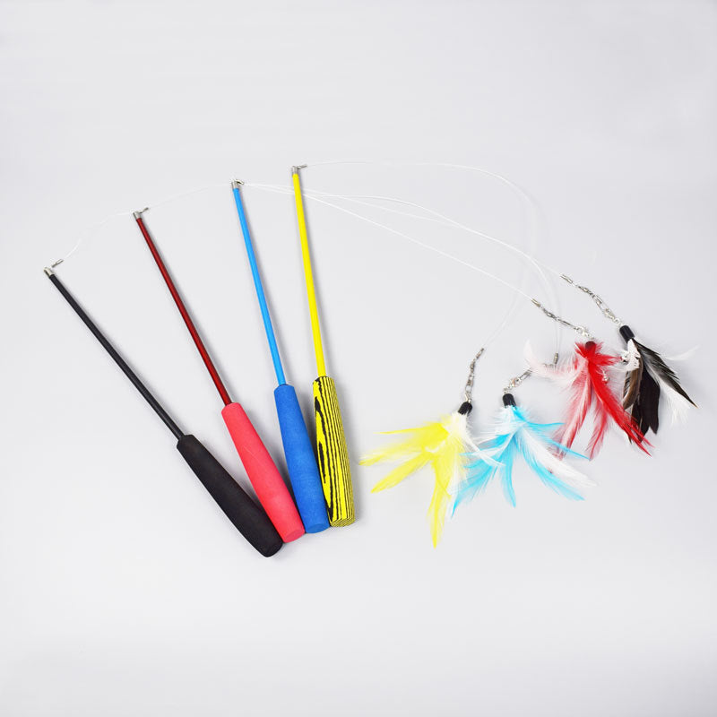 KFX-8558269 Telescopic Cat Fishing Rod with Feather - Extendable 38-98cm, Multiple Colors Available