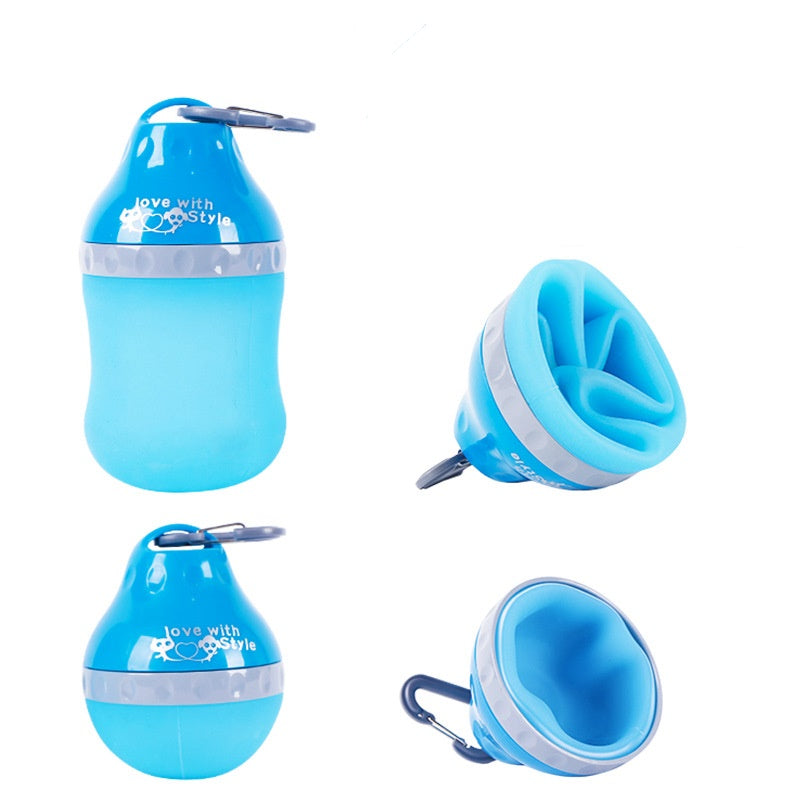 KFX-8559293 Collapsible Silicone Pet Bottle with Travel Bowl - Holds Water and Food