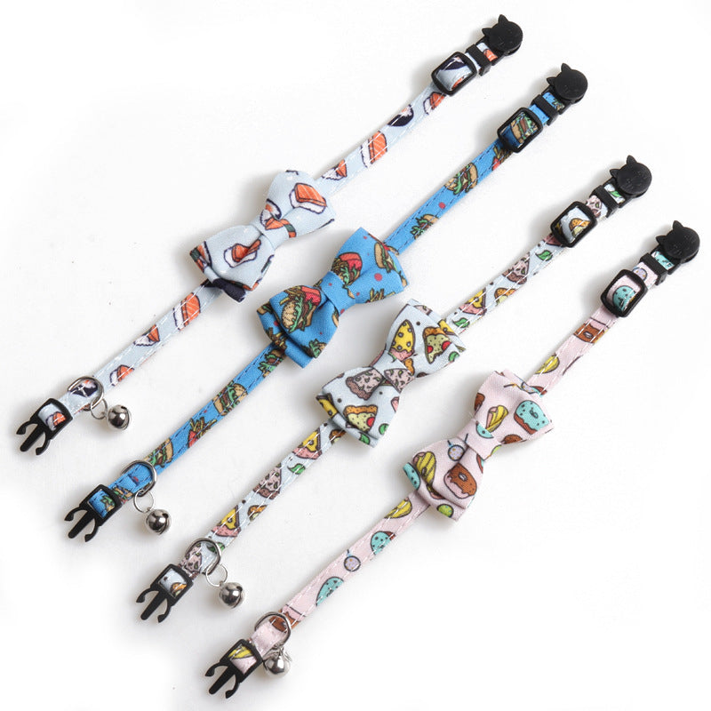 KFX-8561213 Stylish Dog Collar with Fun Bow Tie Design in Various Food-Themed Prints