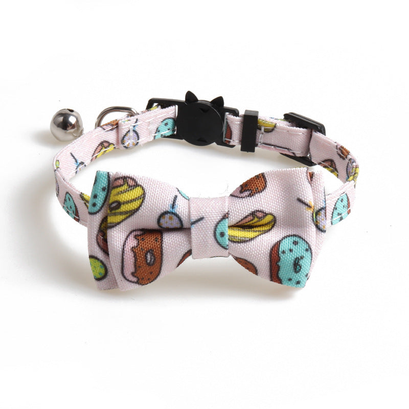 KFX-8561213 Stylish Dog Collar with Fun Bow Tie Design in Various Food-Themed Prints