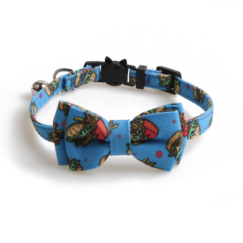 KFX-8561213 Stylish Dog Collar with Fun Bow Tie Design in Various Food-Themed Prints