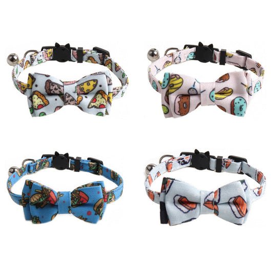 KFX-8561213 Stylish Dog Collar with Fun Bow Tie Design in Various Food-Themed Prints