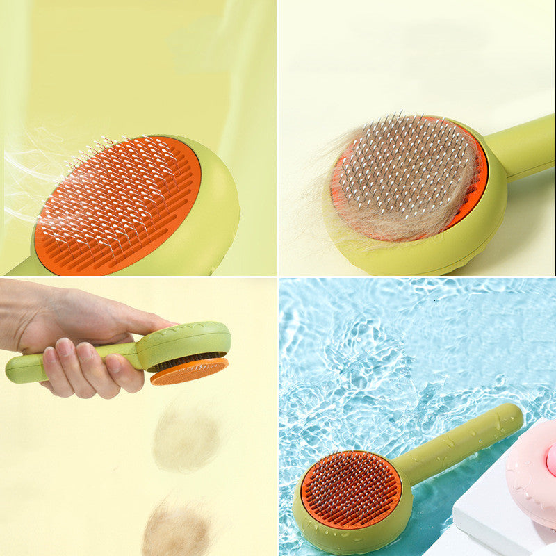 KFX-8564797 Doughnut-Shaped Cat De-shedding Comb with Fine Needle Design in Green, White, and Pink