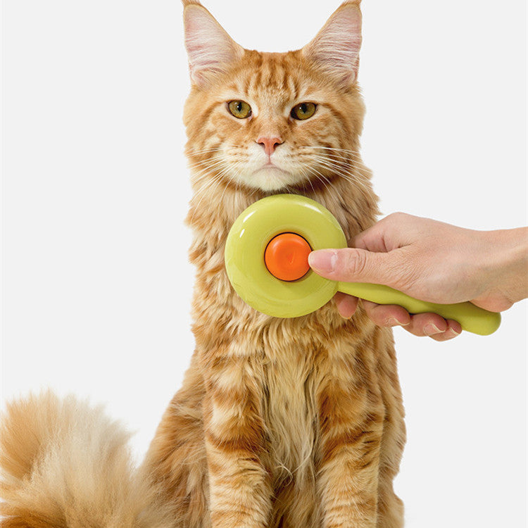 KFX-8564797 Doughnut-Shaped Cat De-shedding Comb with Fine Needle Design in Green, White, and Pink