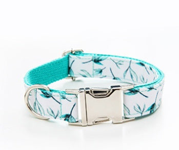 KFX-8565053 Personalized Adjustable Dog Collar and Leash Set with Tropical Leaf Print and Bow Tie