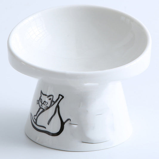 KFX-8565181 High-Foot Ceramic Pet Bowl with Elegant Patterns in White, Black, and Floral Designs