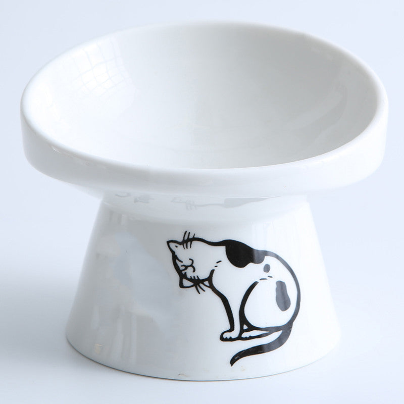 KFX-8565181 High-Foot Ceramic Pet Bowl with Elegant Patterns in White, Black, and Floral Designs