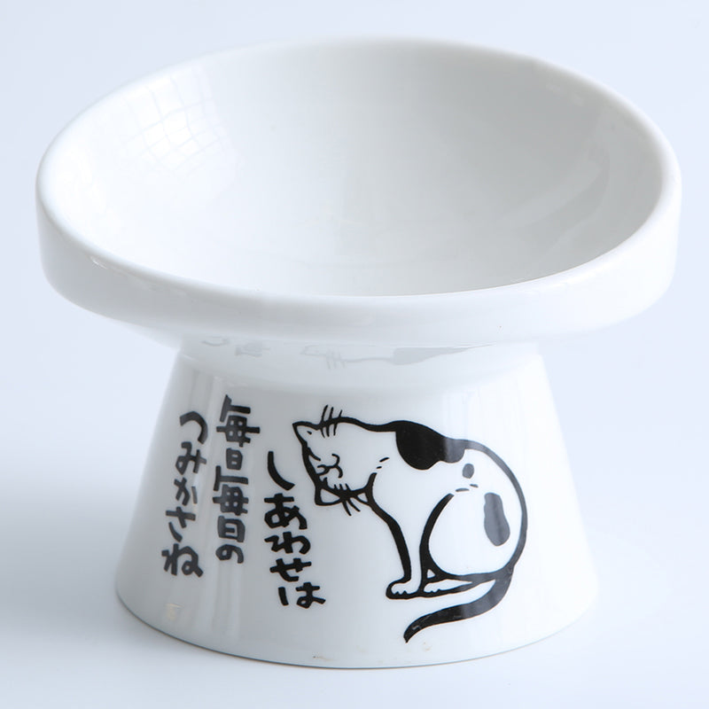 KFX-8565181 High-Foot Ceramic Pet Bowl with Elegant Patterns in White, Black, and Floral Designs