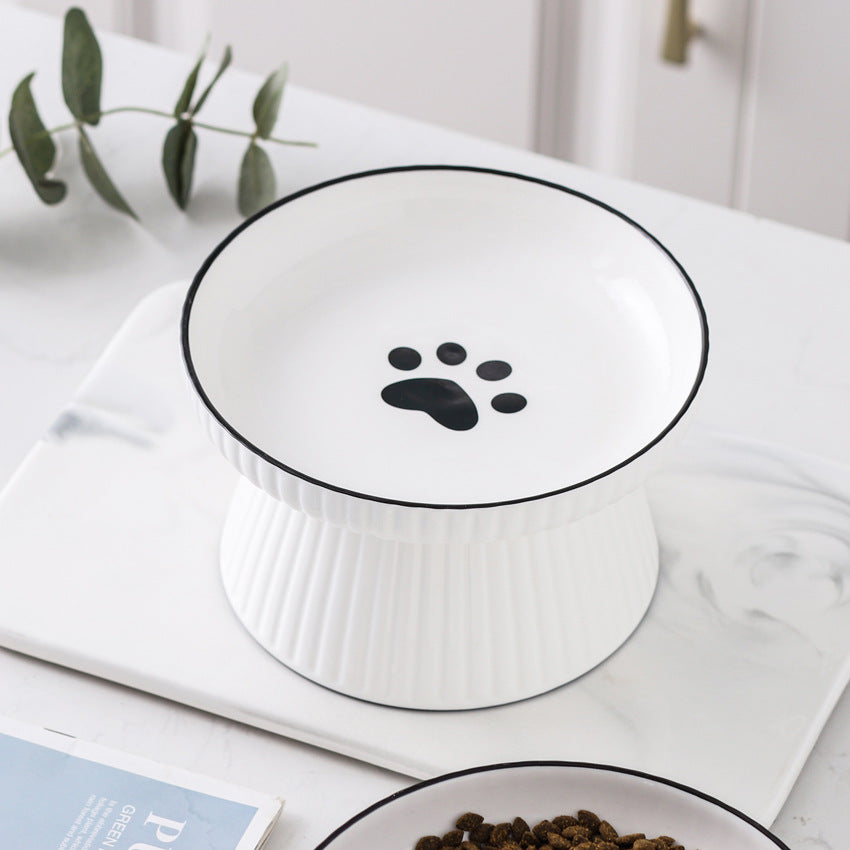 KFX-8569149 Ceramic Tall Cat Bowl with Anti-Overturn Design - Large Size, Striped and Pattern Options Available
