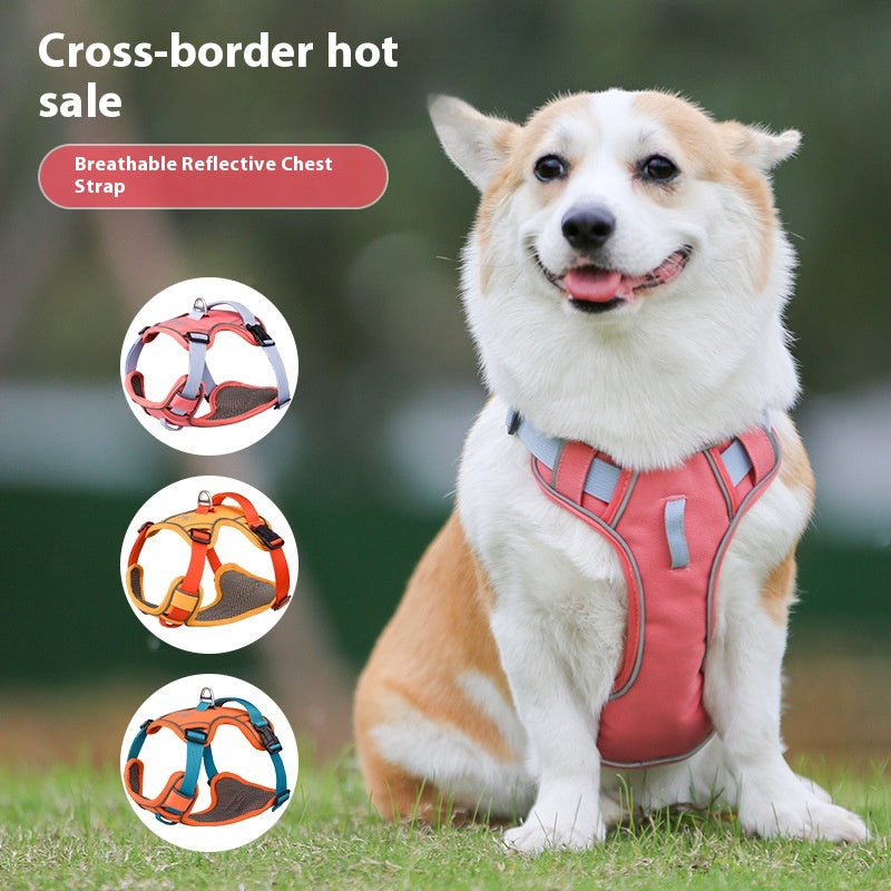 KFX-8574013 Large Anti-Slip Pet Chest Harness with Traction Rope in Various Colors