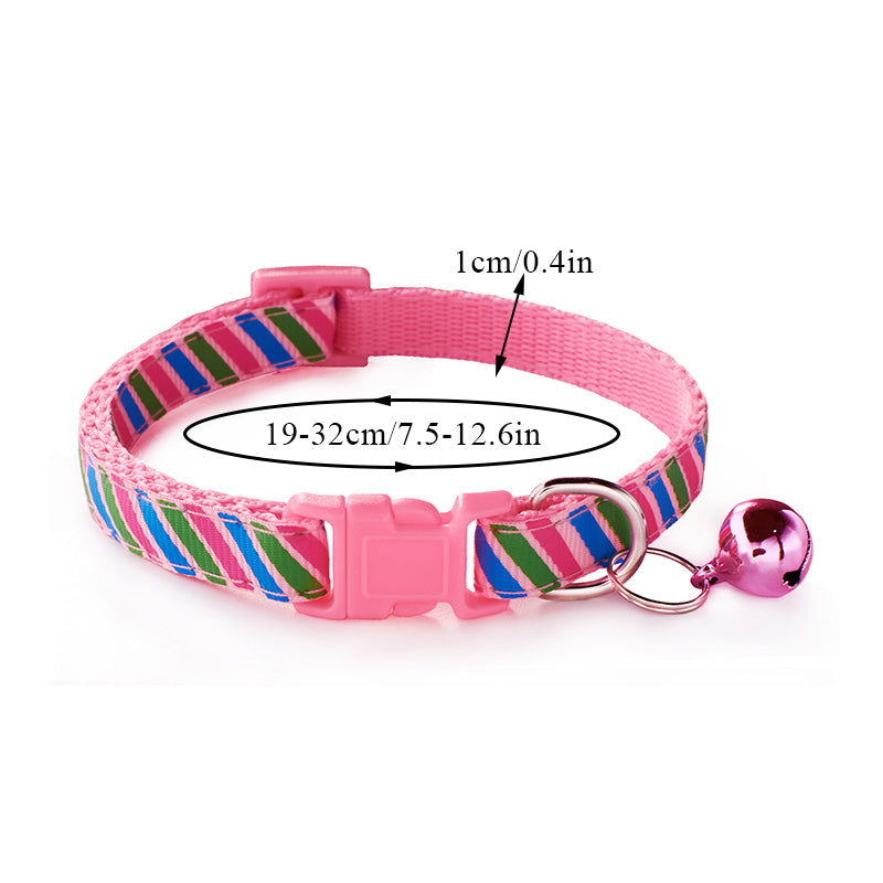 KFX-8576701 Twill Printed Pet Collar with Adjustable Bell, 1.0cm Width, Fits 19-32cm Neck